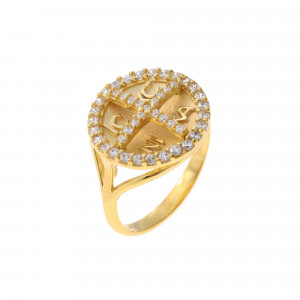 Constantine women's ring 14 carat yellow gold with white zircon stones