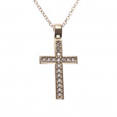 Cross with chain - 14 carats yellow gold with zircon