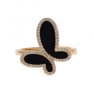 Ring 925 silver gold plated with onyx and zircon