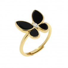 Ring 925 silver gold plated with onyx and zircon