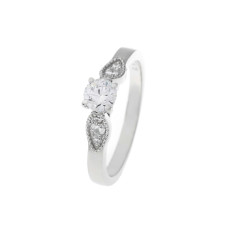 Single stone ring suitable for marriage proposal and engagement made of 14 carats white gold and zircon