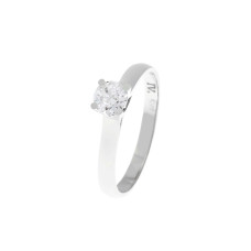 Single stone ring suitable for marriage proposal and engagement made of 14 carats white gold and zircon