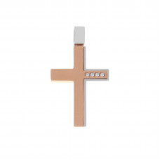 Cross 14 carats two-tone rose and white gold with zircon stones