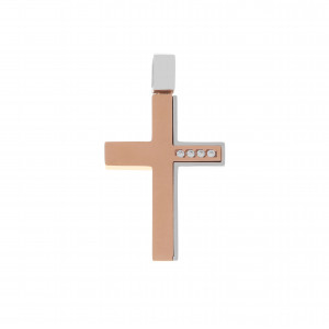 Cross 14 carats two-tone rose and white gold with zircon stones