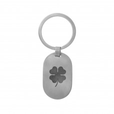 Men's keychain steel with four-leaf clover engraving