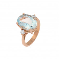 Ring 18 carat rose gold with natural aquamarine and brilliance