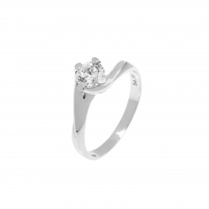 Solitaire ring 14 carat white gold flame design with zircon