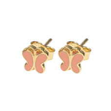 Children's earrings made in 9 carat yellow gold with pink enamel and butterflies