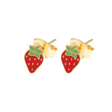 Children's earrings made in 14 carats yellow gold and enamel in the shape of a strawberry