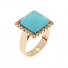 Ring 18 carats rose gold with brilliance and mineral turquoise