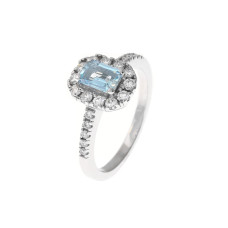 Ring with natural aquamarine and brilliant-cut diamonds 18 carat white gold