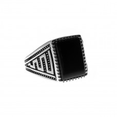 Men's silver ring with black stone