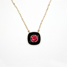 Necklace 925 silver with red stone and black enamel