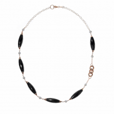 Necklace with black stones and pearls made of 925 silver with rose gold plating