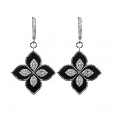 Earrings silver 925 platinum-plated with black stones and zircon