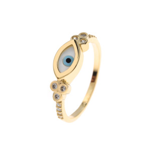 Women's ring with eye made of 14 carat yellow gold with zircon stones