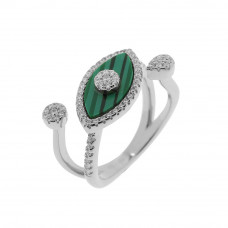 Ring 925 silver with malachite and zircon