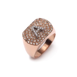 18ct rose gold ring with brown and white diamonds