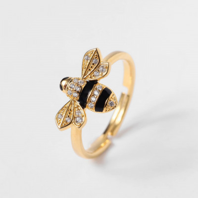 Bee ring with stones and enamel