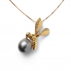 Pendant with brilliant and pearl - 18 carats yellow gold