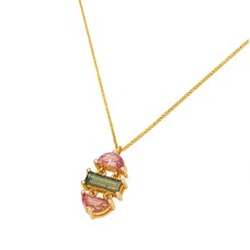 Pendant with precious stones - 14 carats yellow gold