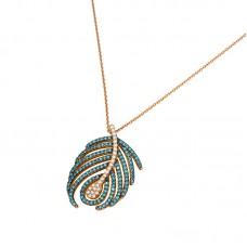 Pendant with blue and white diamonts - 18 carats pink gold