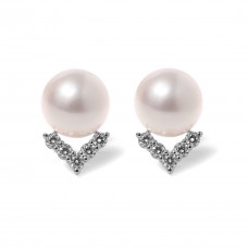 Earrings with zircon and pearl - 14 carats white gold
