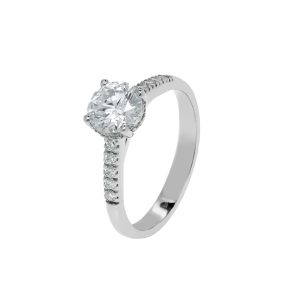 18-karat white gold solitaire ring with briolette diamond